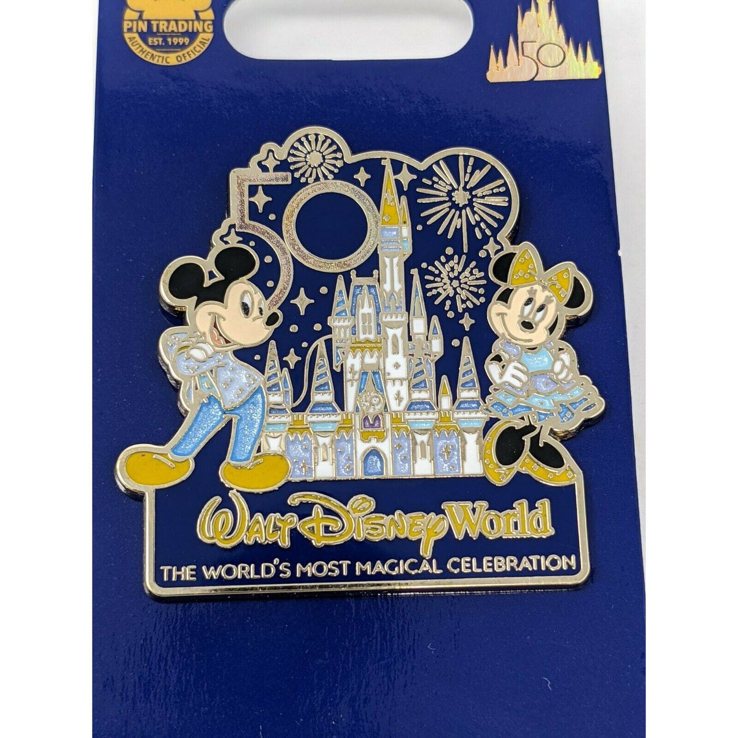 WDW 50th Anniversary Mickey And Minnie Cinderella Castle Walt Disney World Pin