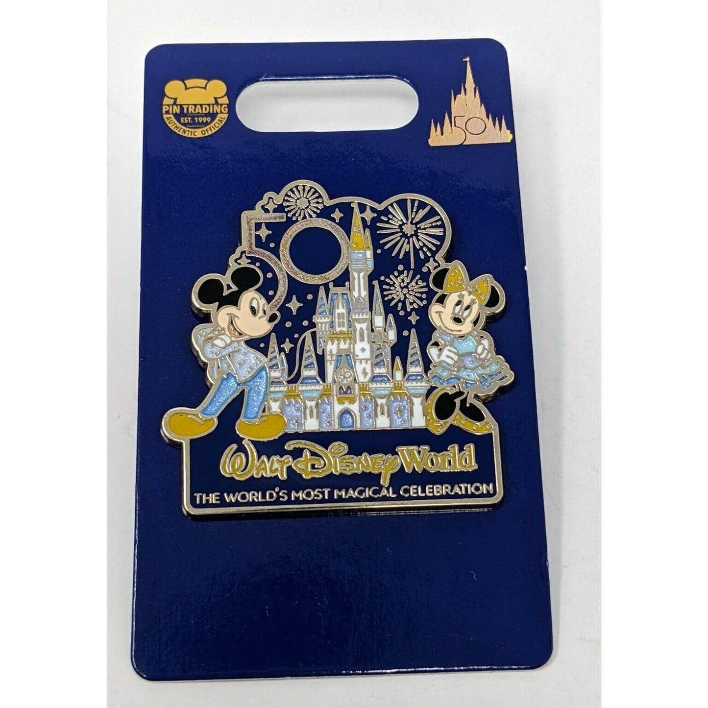 WDW 50th Anniversary Mickey And Minnie Cinderella Castle Walt Disney World Pin