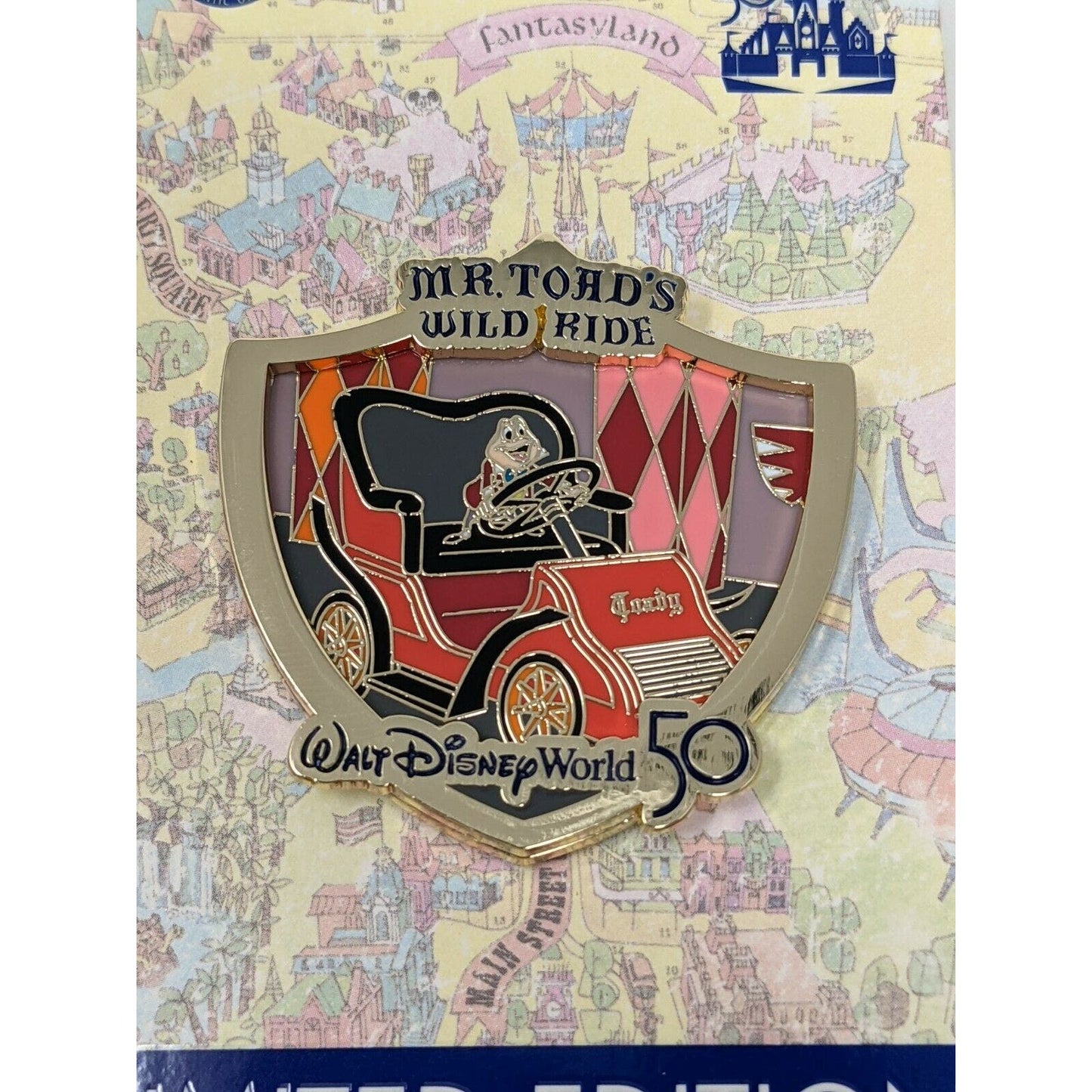 WDW 50th Anniversary Opening Day Attractions Mr Toads Wild Ride Disney LE Pin