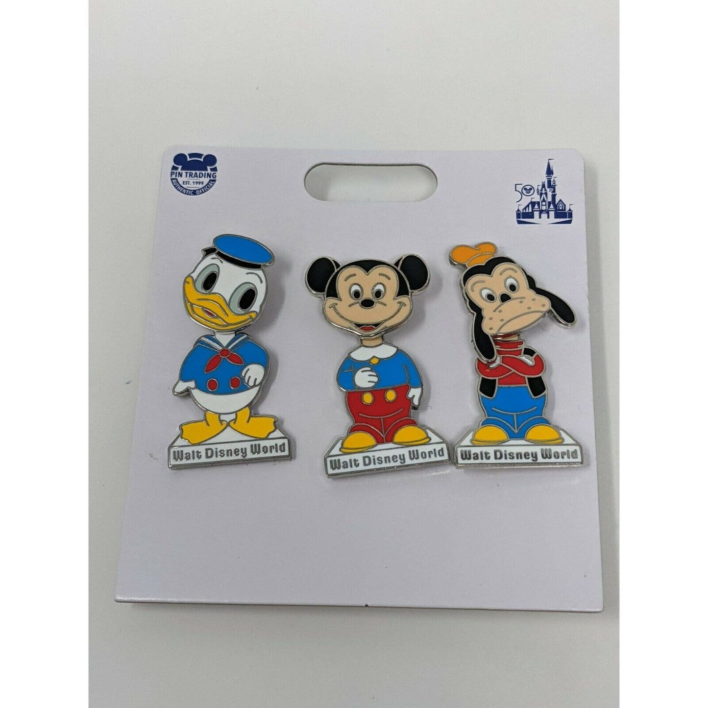 WDW 50th Vault Collection Mickey Donald Goofy Bobblehead Disney Pin Set