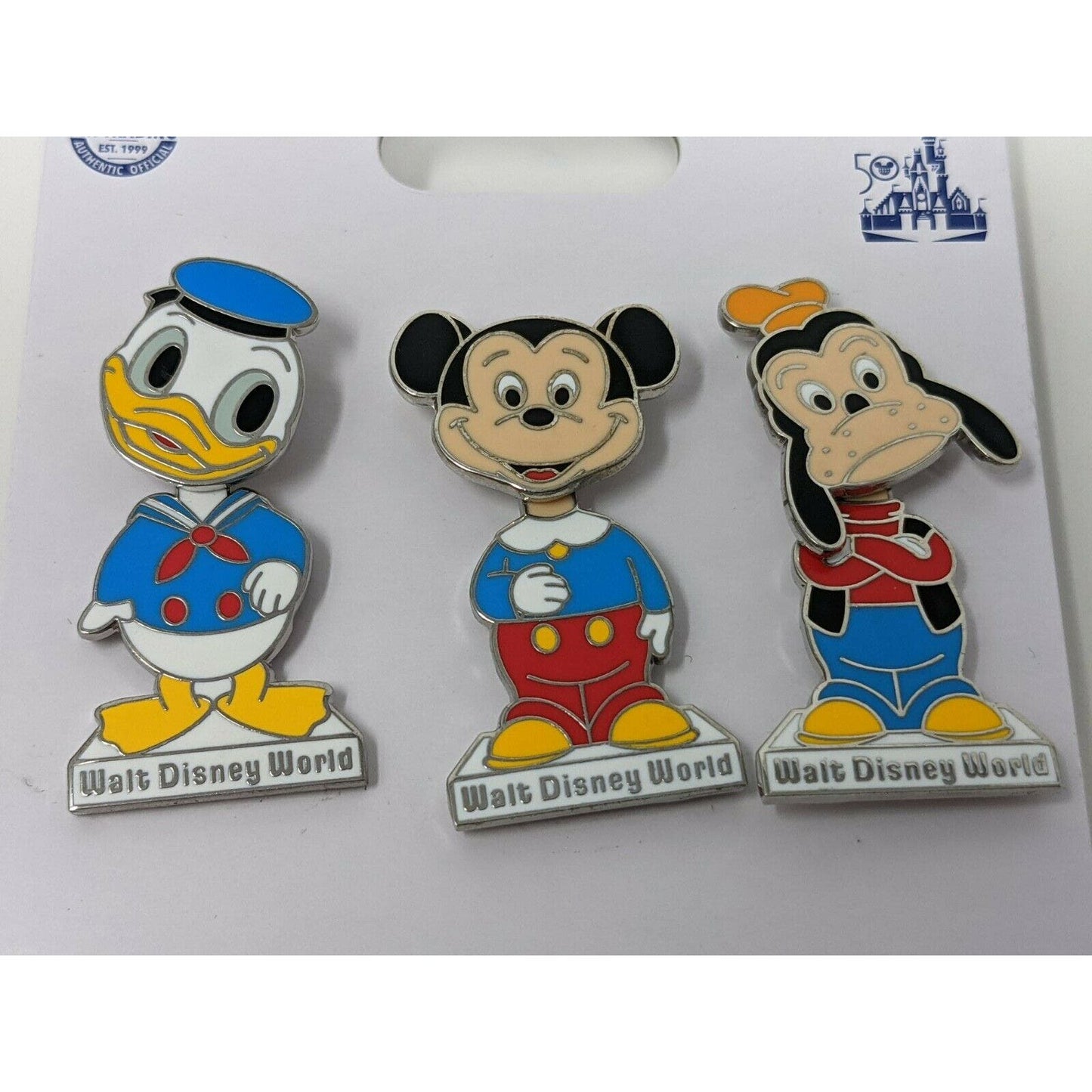 WDW 50th Vault Collection Mickey Donald Goofy Bobblehead Disney Pin Set